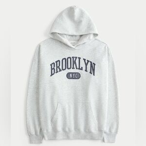 Hollister - Light Grey & Navy Brooklyn NYC Sweatshirt Oversized Hoodie